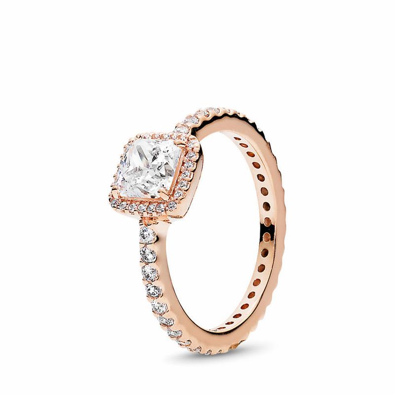 Pandora Square Sparkle Statement Ring Ireland - Pandora Rose/Cubic Zirconia - 361479PLE